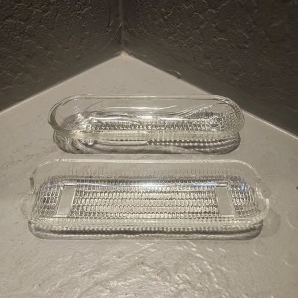 Glass Corn on the Cob Dishes Set of 2 Clear Molded Kernel Pattern 8.5"